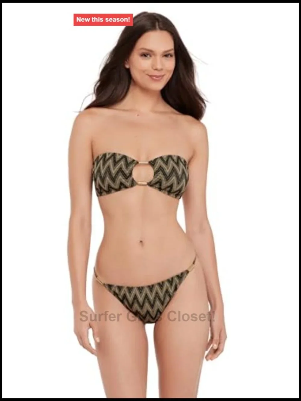 Cutout Bandeau Bikini Top with Gold Beads Strapless Swim Top